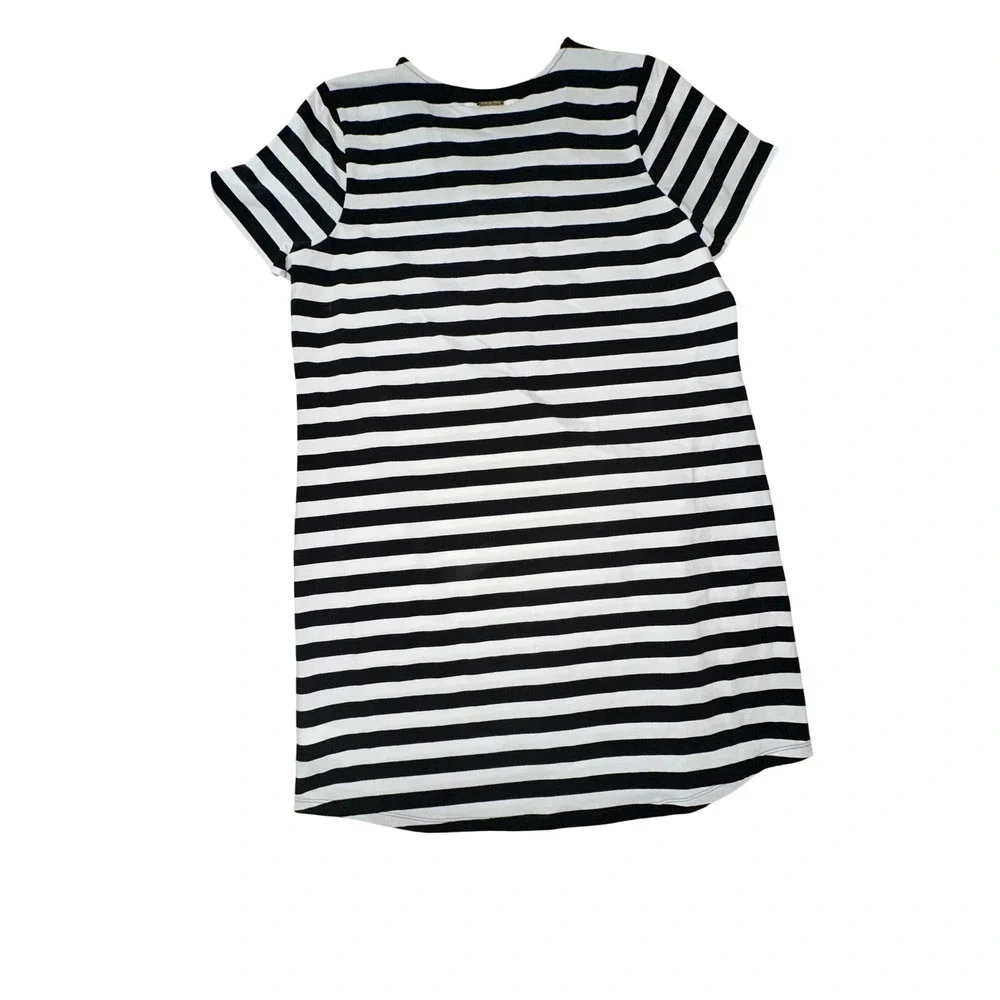 Michael Kors New 1X Striped Lace Up V-Neck Nautical T-Shirt Dress Black White